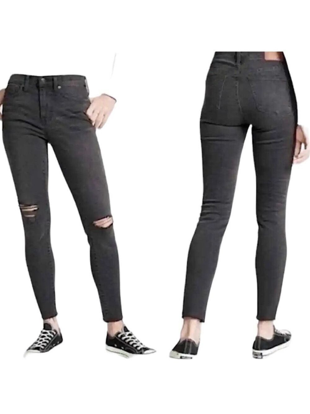 Madewell 9” Highrise Distressed Raw Hem Skinny Jeans in Washed Black Size 28